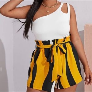 Shein Shoulder Slim Top & Belted short set